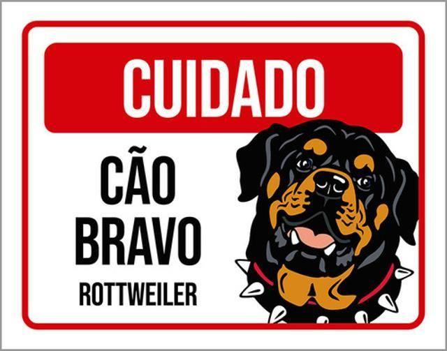 Imagem de Kit 5 Placas Cuidado Cão Bravo Rottweiler 36X46