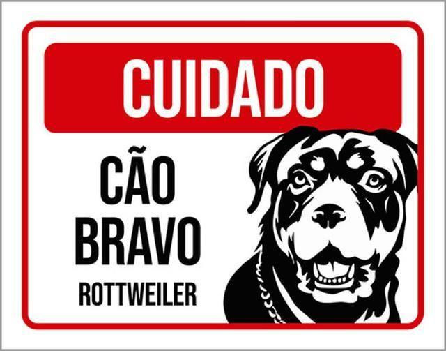 Imagem de Kit 5 Placas Cuidado Cão Bravo Rottweiler Pb 36X46