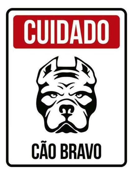 Imagem de Kit 5 Placas Cuidado Cão Bravo Vermelha 36X46