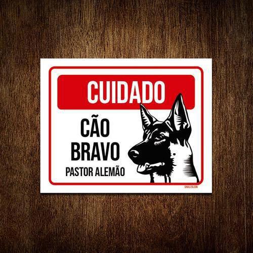 Imagem de Kit 5 Placas Cuidado Cão Cachorro Bravo Pastor Alemão