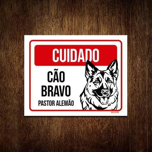 Imagem de Kit 5 Placas Cuidado Cão Cachorro Bravo Pastor Alemão