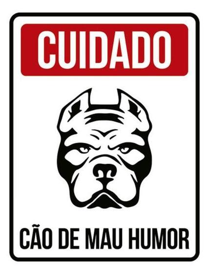 Imagem de Kit 5 Placas Cuidado Cão De Mau Humor Vermelha 36X46