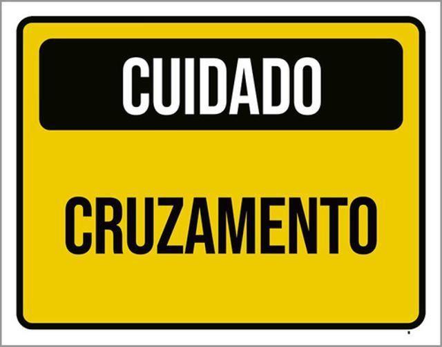 Imagem de Kit 5 Placas Cuidado Cruzamento Amarelo 36X46