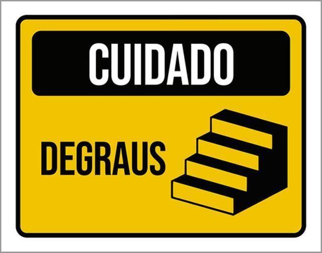 Imagem de Kit 5 Placas Cuidado Degraus Amarela 36X46