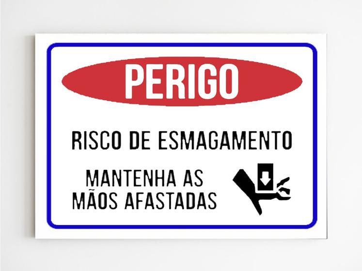 Imagem de kit 5 placas de aviso risco de esmagamento afaste as mãos