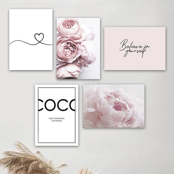 Imagem de Kit 5 Placas Decorativas Flores Pink 20x30