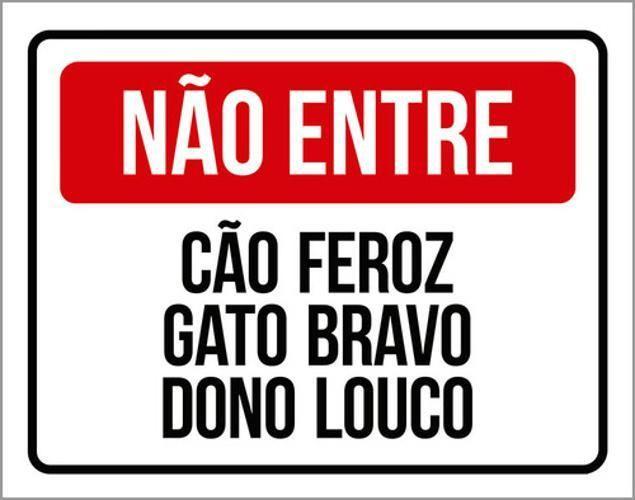 Imagem de Kit 5 Placas Não Entre Cão Feroz Gato Bravo Dono Louco 36X46