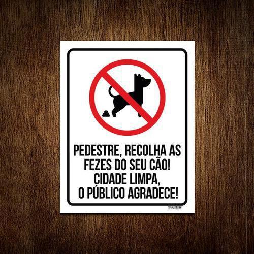 Imagem de Kit 5 Placas Pedestre Recolha Fezes Cão Calçada Limpa