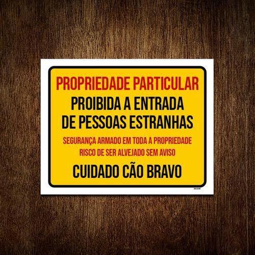 Imagem de Kit 5 Placas Proibida Entrada Risco Alvejado Cão Bravo