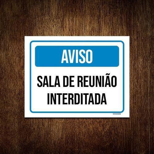 Imagem de Kit 5 Placas Sinalização - Aviso Sala Reunião Interditada