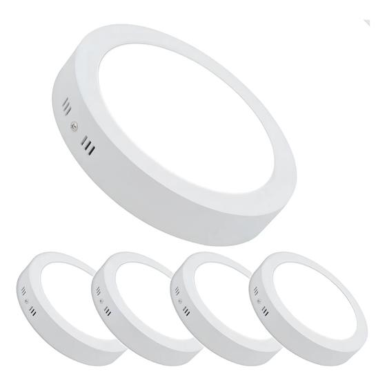 Kit 5 Plafon Sobrepor Luminária Led 24w Redondo Bivolt Branco Quente- Demi Menor preço em Kit 5 Plafon Sobrepor Luminária Led 24w Redondo Bivolt Branco Quente- Demi