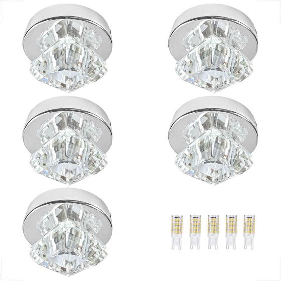 Imagem de Kit 5 Plafon Spot Cristal Sobrepor Polido Lavabo Bet47 + Led