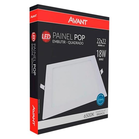 Imagem de kit 5 Plafons - Painel Avant Led 22cm Quadrado de Embutir 1260 Lumens 6,5K 18W Bivolt