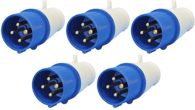 Imagem de Kit 5 plug industrial 3p+t 16a azul 9h 220/250v omg 4079