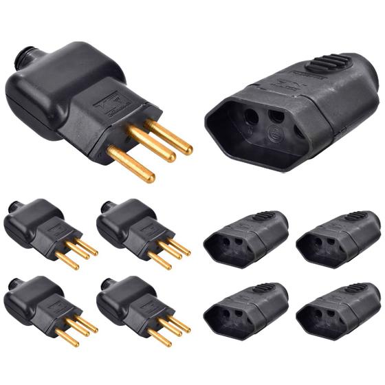 Imagem de Kit 5 Plug Pino Macho 20a 2P+T com 5 Tomada Fêmea 20a 2P+T