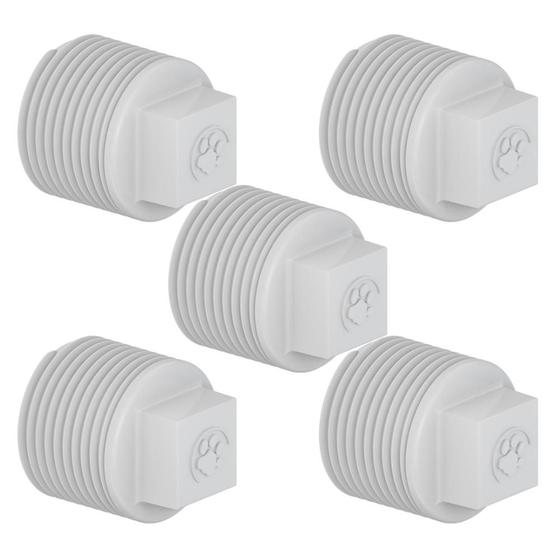 Imagem de Kit 5 Plug Tampão Roscável Rosca Macho Conexão PVC Branco Canos Água Fria De 1” Polegada 32mm Tigre