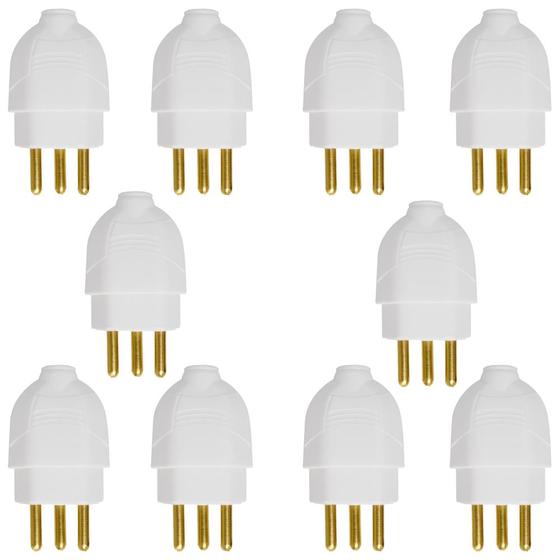Imagem de Kit 5 Plugue Pino Macho 2p+t 10A Oco Com Inmetro Bivolt 110V/220V Branco