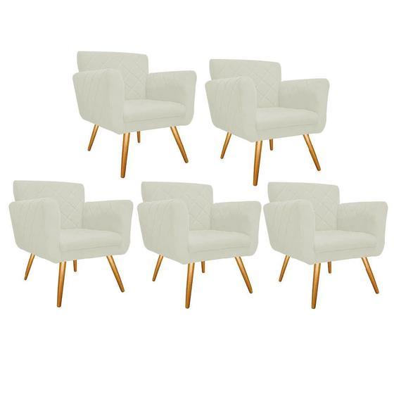 Imagem de Kit 5 Poltronas Cadeira Decorativa Cloe  Pé Palito Para Sala de Estar Recepção Escritório Corinho Branco - Damaffê Móveis