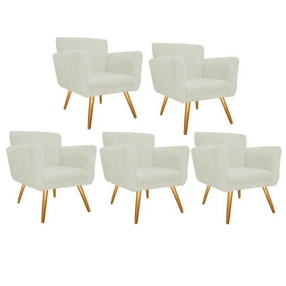 Imagem de Kit 5 Poltronas Cadeira Decorativa Cloe  Pé Palito Para Sala de Estar Recepção Escritório Corinho Branco - KDAcanto Móveis