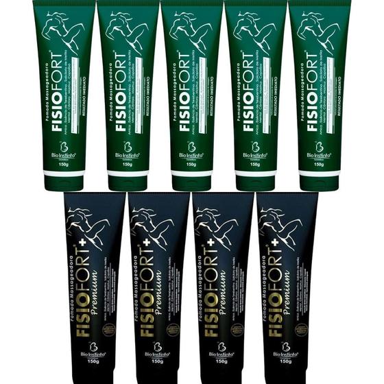 Imagem de Kit 5 Pomada Massageadora Fisiofort 150g + 4 Pomada Massageadora Fisiofort Premium 150g