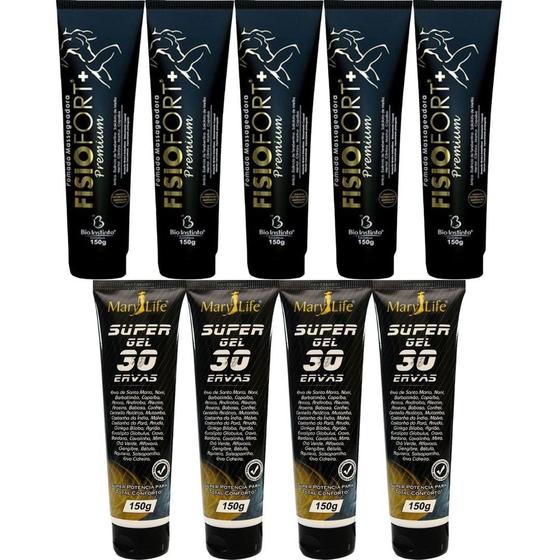 Imagem de Kit 5 Pomada Massageadora Fisiofort Premium 150g + 4 Super Gel 30 Ervas 150g