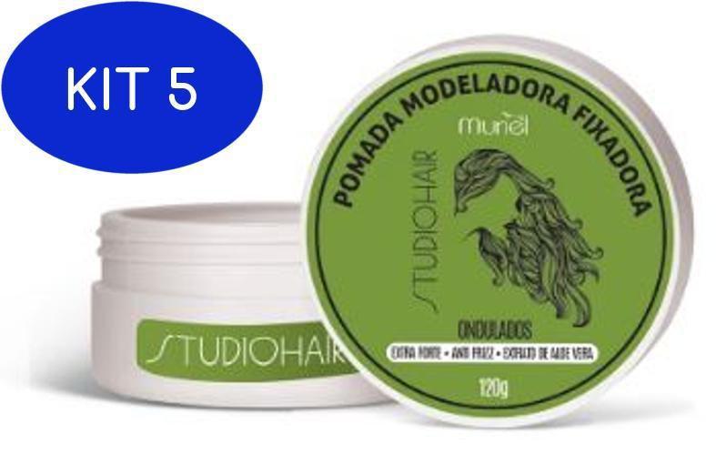 Kit 5 Pomada Modeladora Fixadora Ondulados 120G Studio Hair Muriel Pomada para Cabelo