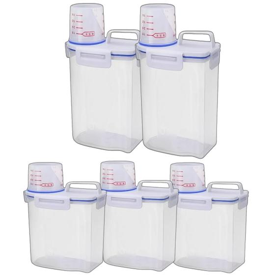 Imagem de Kit 5 Porta Mantimento Hermetico Potes Dispenser Copo Dosador 1,5L e 2L