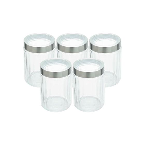 Imagem de Kit 5 Porta Mantimentos Vidro com Tampa Aço Inox e Visor 1,2L Lyor