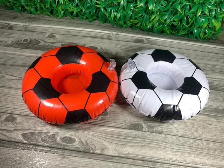 Imagem de Kit 5 Portas Copos Boia Inflável Bola De Futebol Piscina