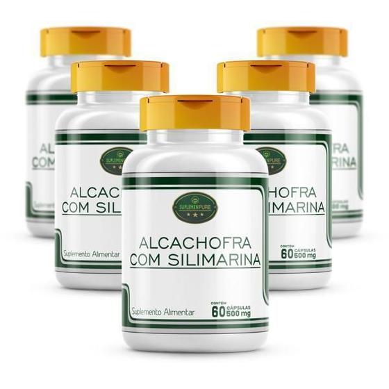 Kit 5 Potes Alcachofra E Silimarina Cápsulas 500Mg Premium Menor preço em Kit 5 Potes Alcachofra E Silimarina Cápsulas 500Mg Premium