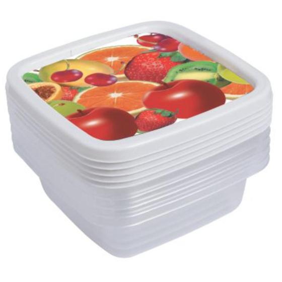 Imagem de Kit 5 Potes Alimentos 240 Ml Quadrado Com Tampa Multiuso