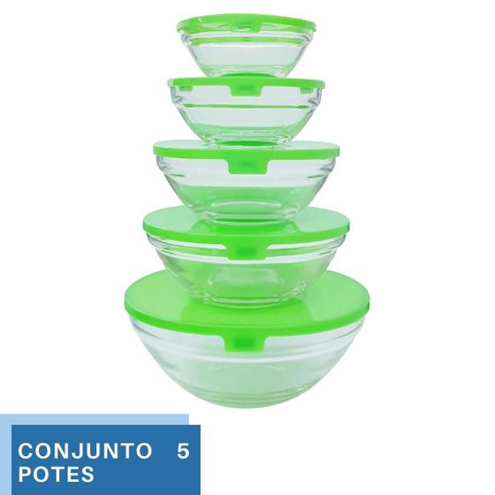 Imagem de Kit 5 Potes com Tampa Sortida Mantimentos Tigelas Coloridas