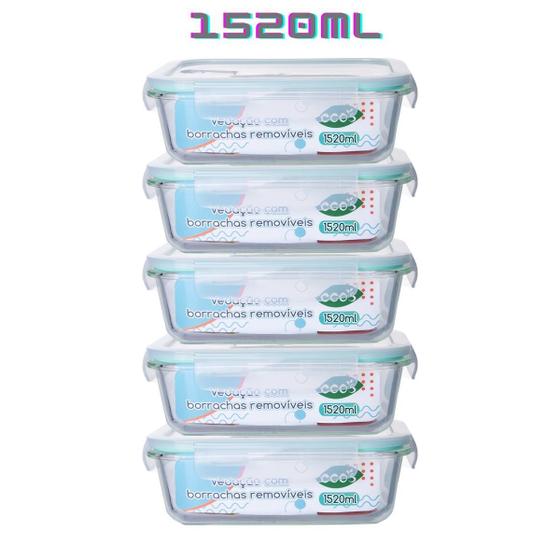 Kit 5 Potes de Vidro Marmita Tampa Plastico 4 Travas 1520ml Menor preço em Kit 5 Potes de Vidro Marmita Tampa Plastico 4 Travas 1520ml