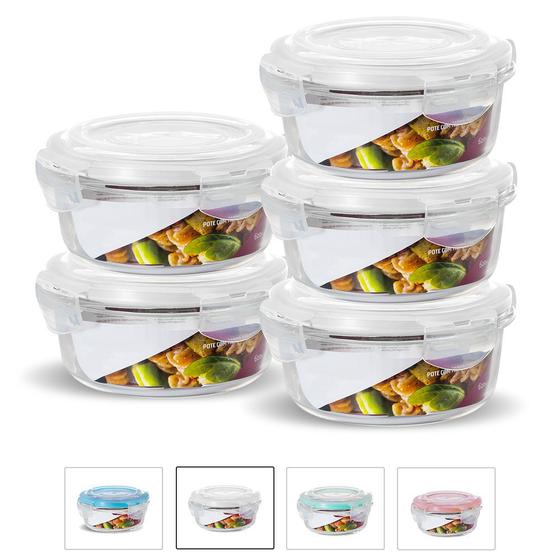 Imagem de KIT 5 Potes de Vidro Redondo com Tampa Hermética 620ml