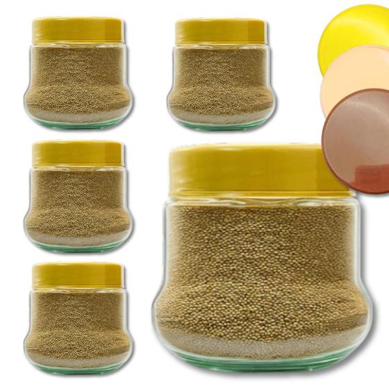 Imagem de Kit 5 Potes de Vidro Tampa Plástica 250ml Porta Temperos Condimentos Cozinha Potes Alimento