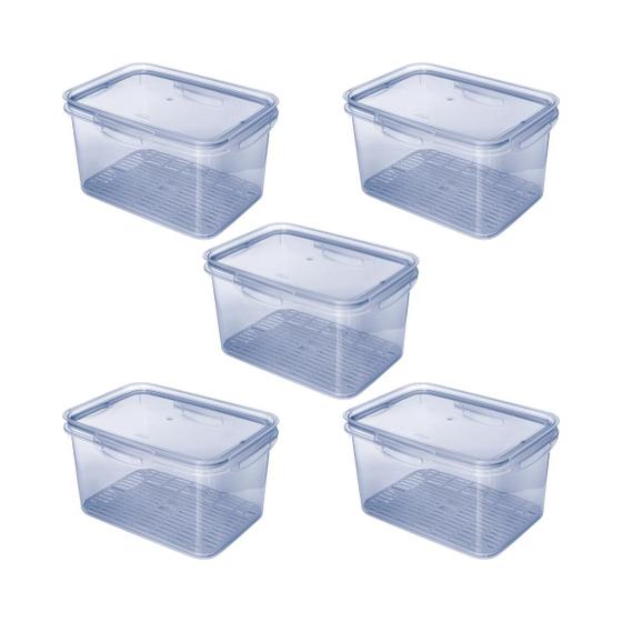 Imagem de Kit 5 Potes Hermético Com Escorredor 4 Litros Azul Plasútil