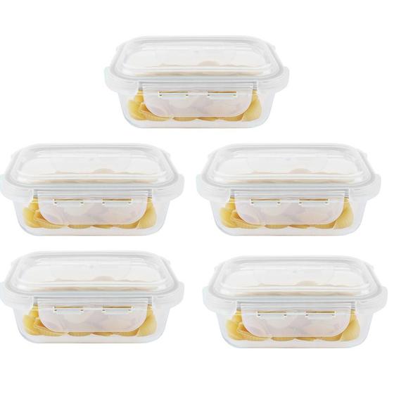 Imagem de Kit 5 Potes Hermético Vidro Marmita Micro-Ondas 640Ml