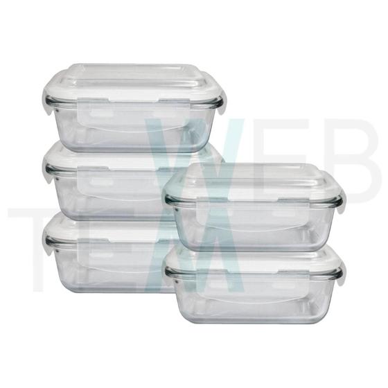 Kit 5 Potes Herméticos Marmita de Vidro Retangular 640ml Menor preço em Kit 5 Potes Herméticos Marmita de Vidro Retangular 640ml