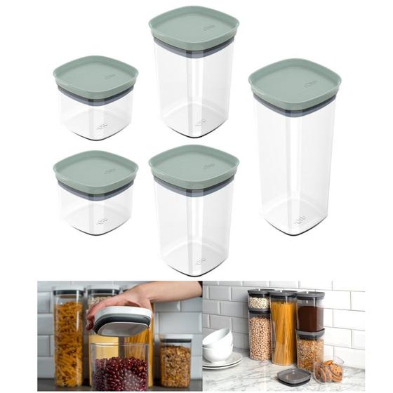 Imagem de Kit 5 Potes Herméticos Porta Alimentos Mantimentos Com Tampa Cozinha Block - KTE 027 Ou