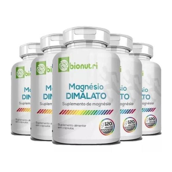 Kit 5 Potes Magnésio Dimalato Puro 600 Cáps 500mg Bionutri Menor preço em Kit 5 Potes Magnésio Dimalato Puro 600 Cáps 500mg Bionutri