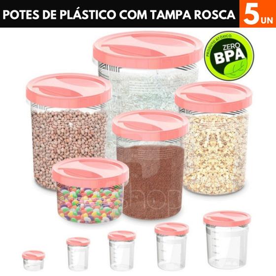 Imagem de Kit 5 Potes Porta Mantimentos Alimentos Plástico Com Tampa