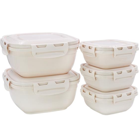 Imagem de Kit 5 Potes Quadrado 3x 400ml + 2x 1400 ml Marmita C/ Tampa Comida Micro-ondas Kit - Rischioto