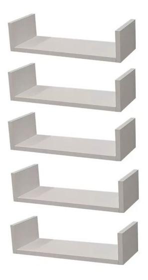 Imagem de Kit 5 Prateleiras U Mdf 45x20cm Branco Nicho Livros Revista