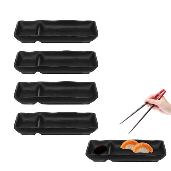Imagem de Kit 5 Prato Molheira Japonesa Sushi Shoyu Melamina 18 cm Sakura Restaurante Culinária Oriental Premium