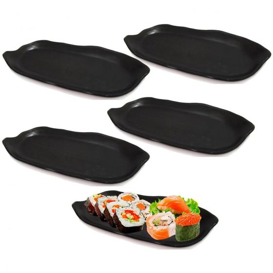 Imagem de Kit 5 Pratos em Formato de Folha para Peixes e Sushis em Melamina/Plastico Preto  Bestfer 