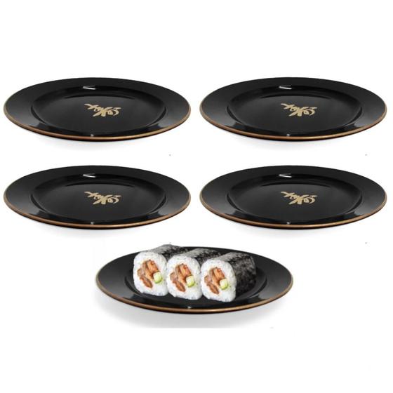 Imagem de Kit 5 Pratos Redondos Modelo Pequeno 15,5 Cm para Sushi Preto  Nihon Shikko 