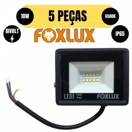 Imagem de Kit 5 projetor refletor led aluminio 10w 6500k bivolt foxlux