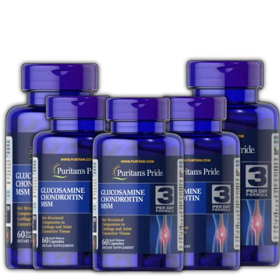 Kit 5 Puritans Pride Glucosamine Chondroitin Msm, 60 Caps Glucosamina