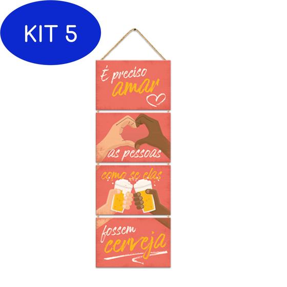 Imagem de Kit 5 Quadro Placa Decorativa Com Sisal - É Preciso Amar Cerveja