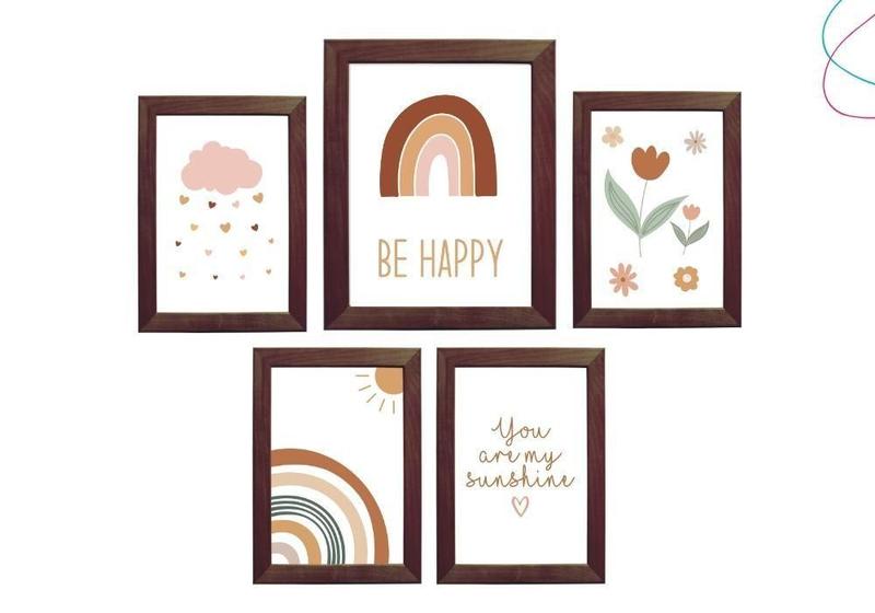 Imagem de Kit 5 Quadros Decorativos Arco-íris Boho Escandinavo